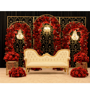 Imposing Wedding Decor Backdrop Candle Walls Elegant Wedding Stage Decoration with Red Rose <b>Arches</b> and Gold Metal <b>Frame</b> USA - Product Image 1