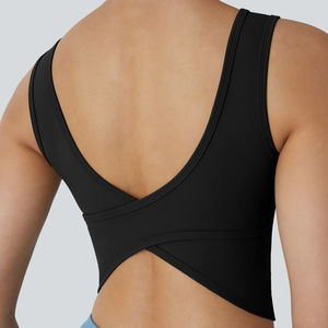 Ensemble de sport deux pièces DS-8757 : Haut de yoga corset respirant à imprimé uni et manches courtes, avec effet froncé aux fesses, en Spandex/Nylon - Product Image 2