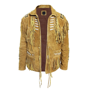 2026 High Quality <b>Men's</b> Full Sleeve Cowboy Western Style Leather <b>Jacket</b> Original Cow <b>Suede</b> Fringed Beaded Front Logo Winter - Product Image 1