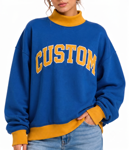 Custom Logo Women's Soft Cotton Mock Neck Streetwear Embroidered <b>Jumper</b> Fleece Oversized <b>Pullover</b> Women Mockneck Sweatshirt - Product Image 1