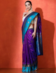 KV <b>Purple</b> Silk Ethnic Designer <b>Saree</b> With Unstitched Blouse - Product Image 4