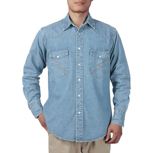 เสื้อเชิ้ตเดนิมสีน้ำเงินเข้มสำหรับผู้ชาย แขนยาว ผ้าฝ้าย ติดกระดุมด้านหน้า ระบายอากาศได้ดี แห้งเร็ว ดีไซน์หรูหรา สไตล์ลำลองสมาร์ท เหมาะสำหรับธุรกิจ - Product Image 3