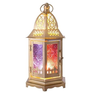 Supports décoratifs pour bougies chauffe-plat en verre, finition or vintage, à suspendre et à poser, pour jardin, mariage, fête et décoration de l'Aïd Ramadan - Product Image 1