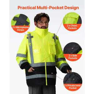 Class 3 Safety <b>Jacket</b> Canvas Front Fluorescent Reflective Tape Quilted <b>Jacket</b> for Roadside <b>Workers</b> - Product Image 2