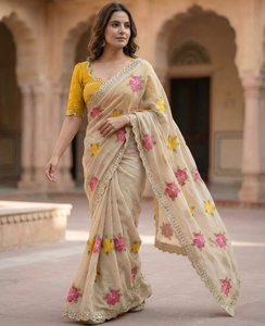 Sari indien traditionnel en soie, rayonne et viscose, tissu léger et transparent pour mariage - Product Image 4