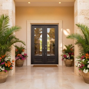 Traditional Finished Rust-resistant Wrought Iron Exterior Entry Doors Easy to Assemble with Decorative Glass Panels - Product Image 5