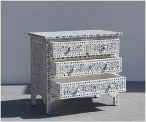 Handmade BIG Wood <b>Chest</b> <b>of</b> <b>Drawers</b> With Bone Inlay Pattern Eclectic Style Antique Furniture for Living Room Bedroom - Product Image 2