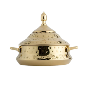 Luxury Silver with Gold Steel Casseroles With Gold Handle <b>Lid</b> Metal Food Warmer & Server for Kitchens Metal Hotpot for Serving - Product Image 3