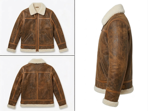 Blouson Bomber Homme en Cuir Véritable Premium avec Fermeture Éclair, Doublure Douce en Fausse Fourrure Polyester, Chaleur Hivernale, Style Streetwear, Séchage Rapide - Product Image 4