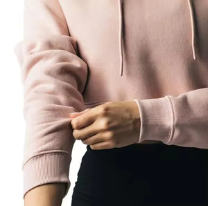 Women's <b>Pink</b> <b>Cropped</b> Hooded Sweatshirt Full Sleeve Knitted Cotton Bamboo Fiber Solid Color Breathable Autumn Wear - Product Image 5