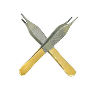 ชุดคีมตัดและคีมจับกระดาษทิชชู Adson 2 ชิ้น ขนาด 4.75 นิ้ว แบบใช้มือ พร้อมหัวทังสเตนคาร์ไบด์ ด้ามจับสีทอง - Product Image 4