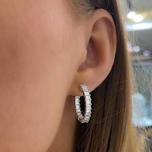 Diamond Huggie <b>Earrings</b> Large Emerald Cut Lab Grown 18.5 mm Modern Double Sided Luxury <b>Hinged</b> <b>Hoops</b> Wholesale 14K 18k Solid Gold - Product Image 6