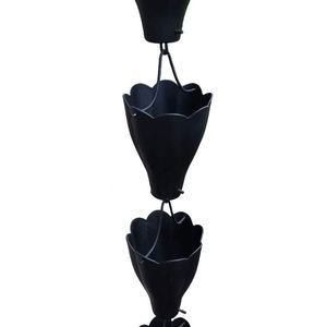 Chaîne de pluie en forme de tulipe noire mate, minimaliste, pour remplacement de gouttière suspendue, idéale pour l'évacuation des eaux extérieures modernes - Product Image 1