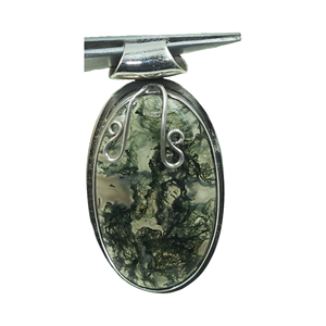 Colgante ovalado de ágata musgosa natural, plata de ley 925, hecho a mano con alambre envuelto, piedra de ágata musgosa verde, regalo de joyería para mujer - Product Image 1