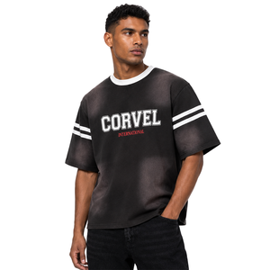 Retro Oversized Varsity T-<b>shirt</b> Contrast Stripes Custom Letter Print High GSM Sun Faded Cotton Jersey Wholesale Men's <b>shirts</b> OEM - Product Image 1