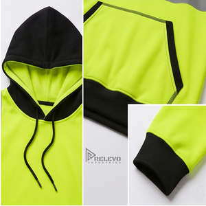 Sweat-shirt de sécurité haute visibilité personnalisé, imperméable, ANSI Classe 3, jaune fluo, doublure polaire, bande réfléchissante, poche kangourou - Product Image 5