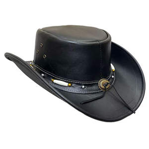 Chapeau de cowboy australien en cuir véritable marron de style occidental, très populaire, avec sangle de menton offerte - Product Image 3