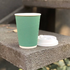 Gobelets à café jetables pour boissons chaudes, café, restaurant, à emporter, 8 oz, gobelets en papier côtelés verts avec couvercle, pour café, restaurant, à emporter - Product Image 5
