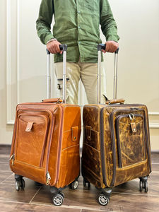 Nouveaux sacs de chariot à bagages en cuir véritable pleine fleur faits à la main véritables bagages de chariot de nuit Weekender personnalisés avec des roues - Product Image 4