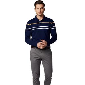 Camisa Polo a Rayas Casual para Hombre, Manga Larga, Estilo Rugby, para Otoño y Primavera, Uso Diario, Transpirable y Cómoda - Product Image 1