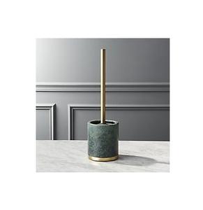 Support de brosse WC rond en marbre vert, best-seller, avec base en laiton et poignée dorée – Accessoire de salle de bain moderne et luxueux - Product Image 1