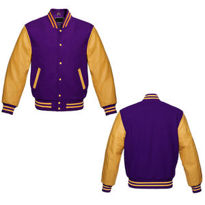 Mens Purple And Gold Varsity Jacket Snap <b>Button</b> Letterman Casual Streetwear Bomber Coat - Product Image 1