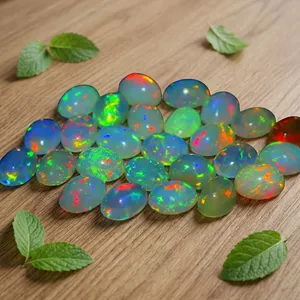 Opale naturelle éthiopienne Welo de luxe AAA, cabochon ovale 6x8mm, pierre précieuse en vrac avec feu multicolore pour la fabrication de bijoux - Product Image 2