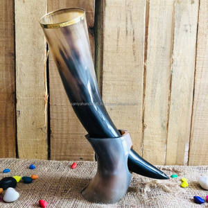Polished Viking <b>Drinking</b> Horn with Animal <b>Stand</b> Natural Crafts for Epic <b>Drinking</b> Scenes - Product Image 2