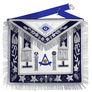 Tablier de Maître Maçon de Grande Lodge Haut de Gamme en Cuir d'Agneau avec Franges Dorées et Bordure en Velours Bleu – Tablier Artisanal de Luxe - Product Image 1