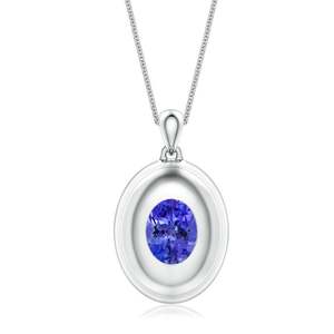 Colgante de Medallón Ovalado de Tanzanita para Hombre con Cadena, Oro Puro de 14K, Joyería Fina Clásica Hecha a Mano, Colgante de Piedra Preciosa Certificada por IGI - Product Image 1