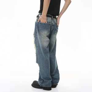 Jeans baggy streetwear hip-hop personnalisés pour hommes 2025, jeans délavés et jeans droits amples déchirés pour hommes - Product Image 3