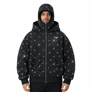 Sweat à capuche zippé en polaire thermique pour homme, style masque, veste streetwear d'hiver, chaud, respirant, épais, production en gros - Product Image 1