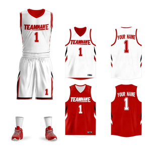Maillot de basket-ball blanc et rouge, uniformes de basket-ball pour les écoles, tenue personnalisée pour hommes ou femmes, équipement de match pour équipes sportives - Product Image 1