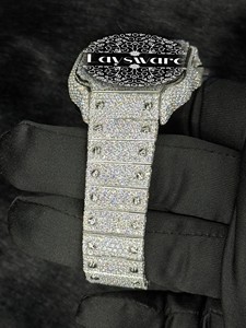 นาฬิกา Laysware Luxury Unisex Hip Hop Moissanite ประดับเพชร VVS หน้าปัดอะนาล็อกแบบโบราณ ดีไซน์ Buss down Iced Out จากอินเดีย - Product Image 5