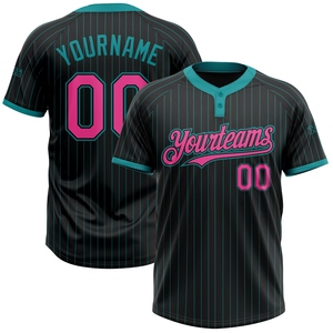 Wholesale Direct Industry Best Selling Custom Cream Light Blue Black-Pink Two-<b>Button</b> Unisex Softball Jersey - Product Image 4