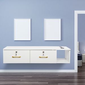 Mobiletto Bianco per Salone con Superficie in Truciolato E0 da 15cm, Due Cassetti e Tre Fori con Serratura - Product Image 3