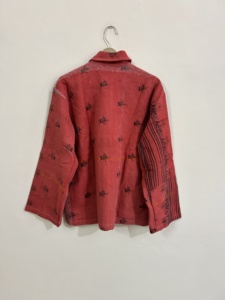 Blazer Rojo Estampado de Algodón con Cuello Vuelto, Manga Larga, Cierre de un Botón, Estilo Primavera, Chaqueta para Mujer - Product Image 5
