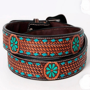 Cinturones de herramientas de mano de cuero occidental negro en relieve de diseñador personalizado hebilla floral cinturón de moda de cuero de vaca genuino para vaquero - Product Image 3