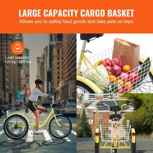 Triciclo Cruiser de Acero al Carbono de 20 Pulgadas para Adultos, Bicicleta de Tres Ruedas con Canasta Ajustable - Product Image 6