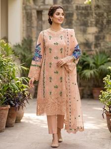 Salwar Kameez en soie noire longue jusqu'au sol avec broderie bleue, tenue de mariage indienne traditionnelle, robe ethnique ample pour femmes - Product Image 3