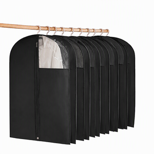 Black Front Opening Thickened Dustproof Water Resistant Garment Bag Zipper Closure 15L Capacity <b>for</b> Suit Clothes Travel <b>Wardrobe</b> - Product Image 1