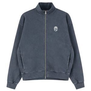 Ensemble veste zippée à col montant côtelé gris délavé et pantalon de jogging pour homme, en coton, style streetwear, mode - Product Image 1