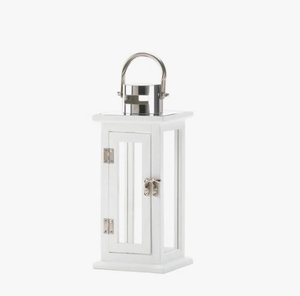 White Wooden Candle <b>Lantern</b> Vintage Pillar Holder with Polished Metal Handle Decorative Coastal <b>Hurricane</b> Lamp Home Decor - Product Image 2