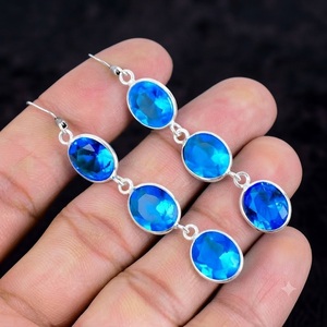 Natural Blue Topaz Gemstone Dangle Drop <b>Earrings</b> 925 Sterling Silver <b>Hook</b> Wire <b>Earrings</b> for Women Handmade Jewelry Wholesale - Product Image 6