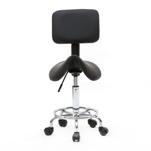 Sgabello da Salone Regolabile a Forma di Sella con Schienale, Nero - Product Image 1