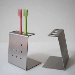 GOLD Metal Toothbrush <b>Holder</b> With Rectangular Base Modern Bathroom Organizer For <b>Toothpaste</b> And Oral Care Essentials - Product Image 4