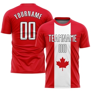 ขายส่งโดยตรงจาก OMMIZ INDUSTRY ชุดฟุตบอลแบบ sublimation สีแดง ขาว-ดำ ลายธงชาติแคนาดา แบบสั่งทำ - Product Image 1