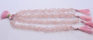 Cuarzo Rosa Natural Facetado en Forma de Lágrima, Briolette de 8 Pulgadas, Tamaño 5x7 MM, Gema de Cuarzo Rosa Briolette por Mayorista - Product Image 2