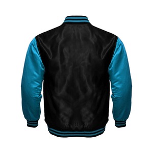 Chaqueta Varsity Unisex Negra y Turquesa de Satén, Cortavientos, Corte Regular, Color Sólido, Cuello Redondo, Cierre de Botones, Ropa Casual de Invierno - Product Image 5