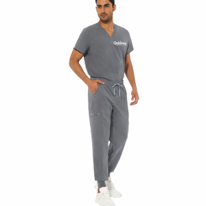 Men’s Athletic <b>Scrub</b> Set V-Neck <b>Top</b> & Jogger Pants – Stretch Medical Nursing Uniform with 8 Pockets - Product Image 1
